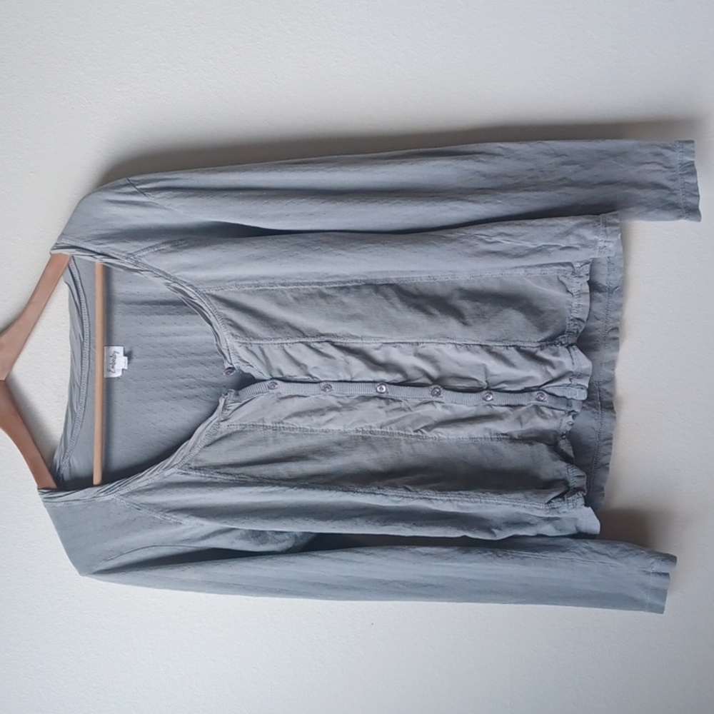 Emberley Peasant Cotton Shirt Button Front Gray Scoop Neck Large